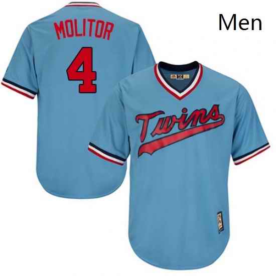 Mens Majestic Minnesota Twins 4 Paul Molitor Authentic Light Blue Cooperstown MLB Jersey